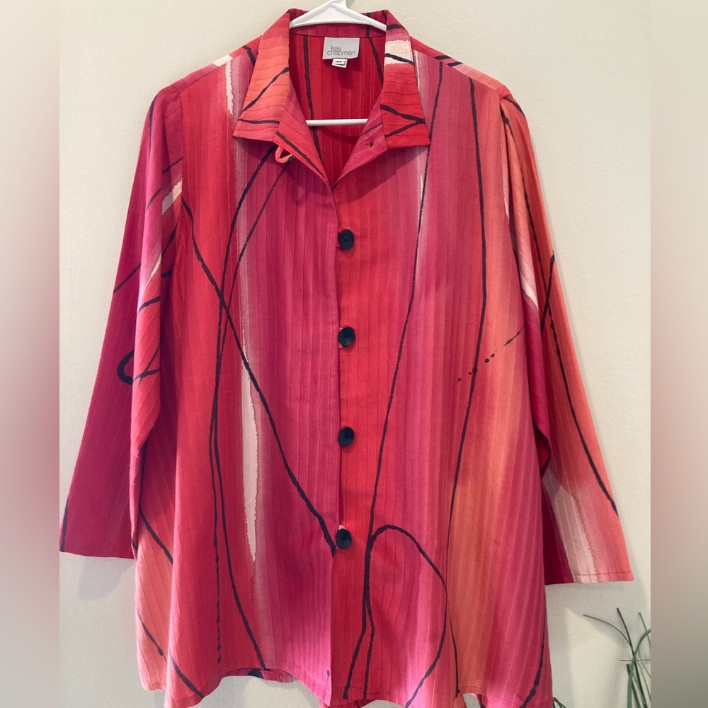 Kay Chapman Red and Pink Patterned Silk Tunic Top